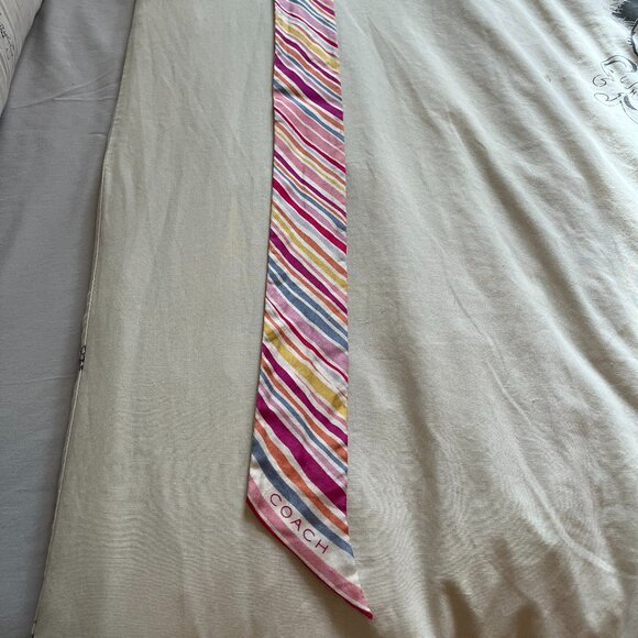 Coach Multicolor Signature & Stripe Silk Skinny Scarf / Twilly - Picture 5 of 8